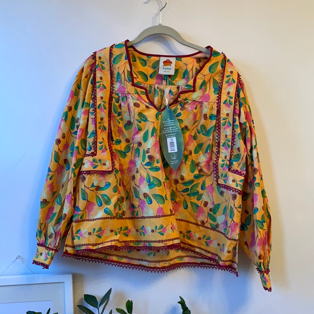 Yellow floral printed Farm Rio top